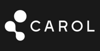 The carol logo is white on a black background