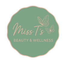 Logo: Mint green circle, scalloped edge, tan text 