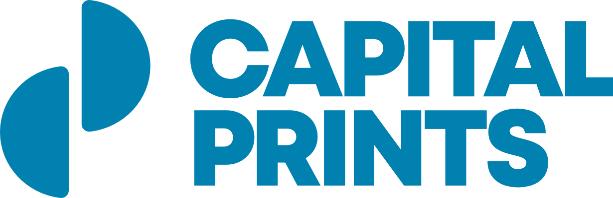 capital prints blue text