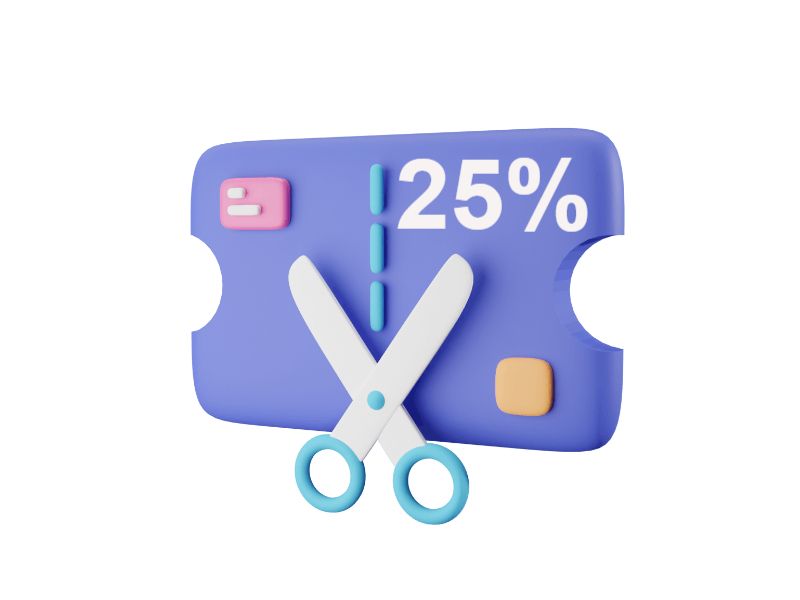 A cartoon illustration of a coupon being cut in half with scissors.