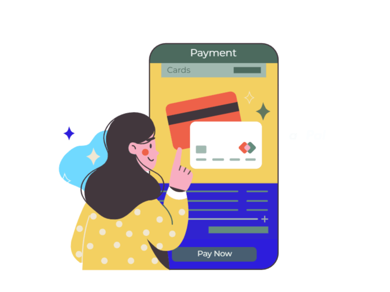 A woman is holding a credit card in front of a cell phone.