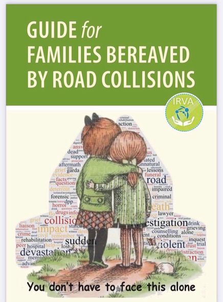 A guide for families bereaved by road collisions shows two children hugging each other.