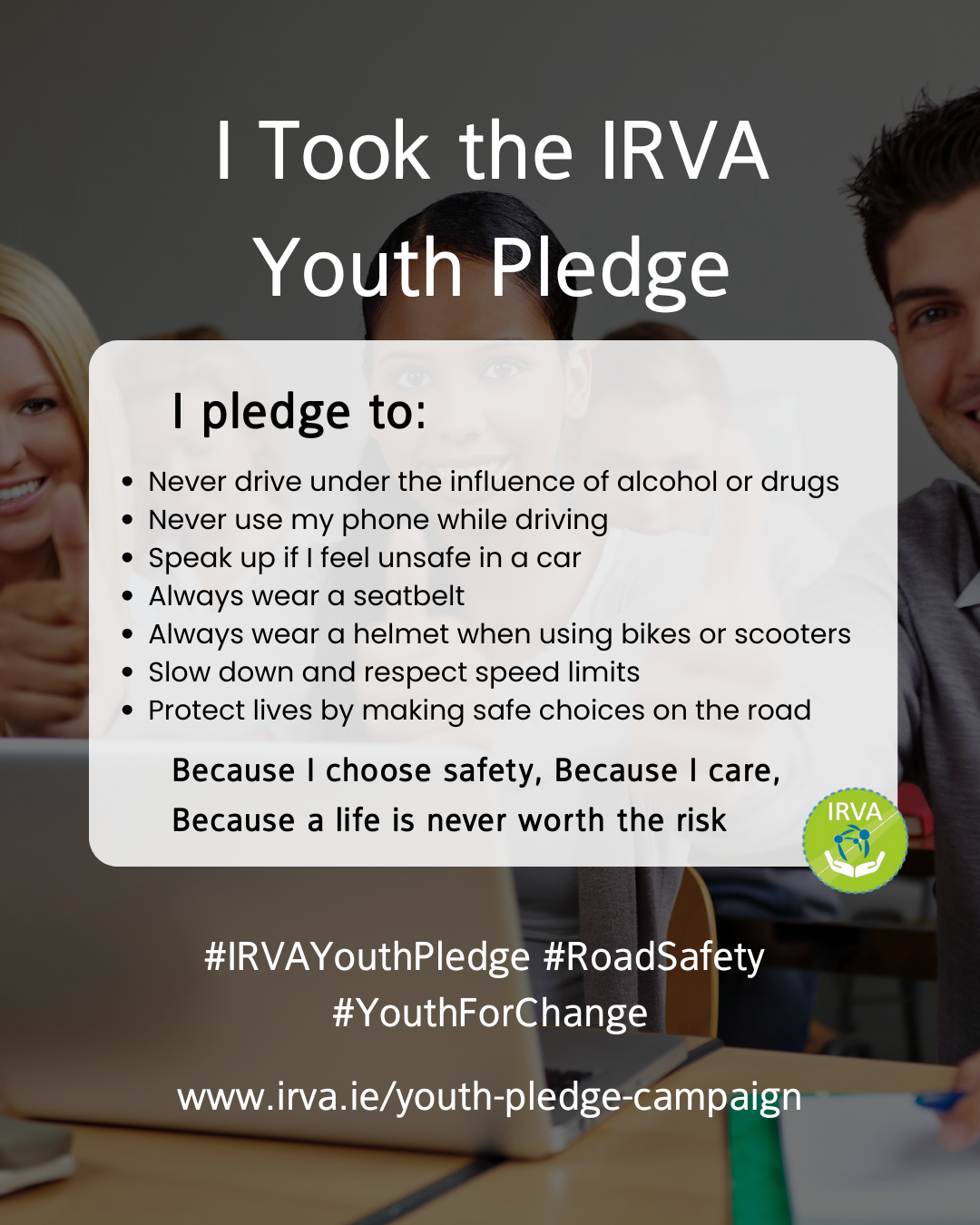 A poster that says i took the irva youth pledge