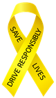 A yellow ribbon that says save drive responsibly lives