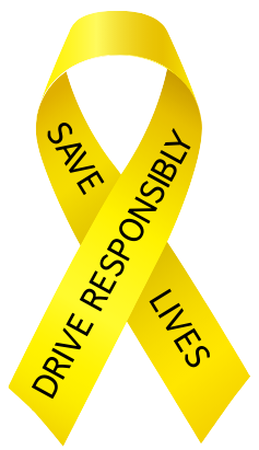 A yellow ribbon that says save drive responsibly lives