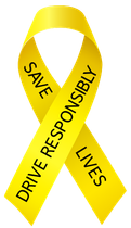 A yellow ribbon that says save drive responsibly lives