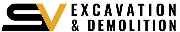 The logo for excavation and demolition is black and yellow.