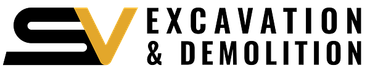 The logo for excavation and demolition is black and yellow.
