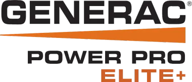 Logo Generac Power Pro Elite+ avec texte noir et bande orange.