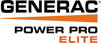Logo Generac Power Pro Elite+ avec texte noir et bande orange.
