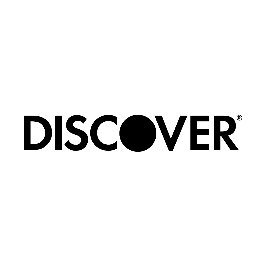 A black and white logo for discover on a white background.