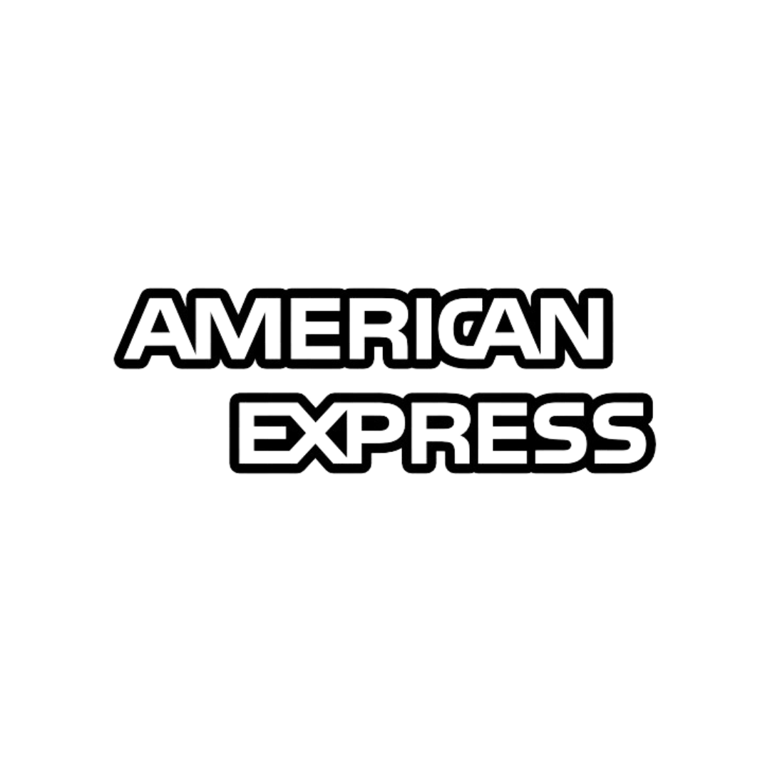 The american express logo is black and white on a white background.