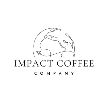 A white background with the words `` impact coffee '' written on it.