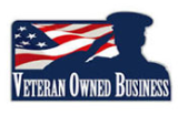 Veteran Owned Business logo with U.S. flag and soldier silhouette