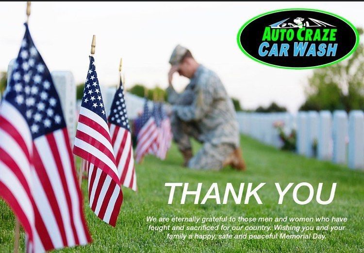 American flags and soldier kneeling at a cemetery; text reads 