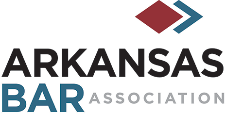 Arkansas Bar Association logo: text and geometric shapes in blue, red, and gray.
