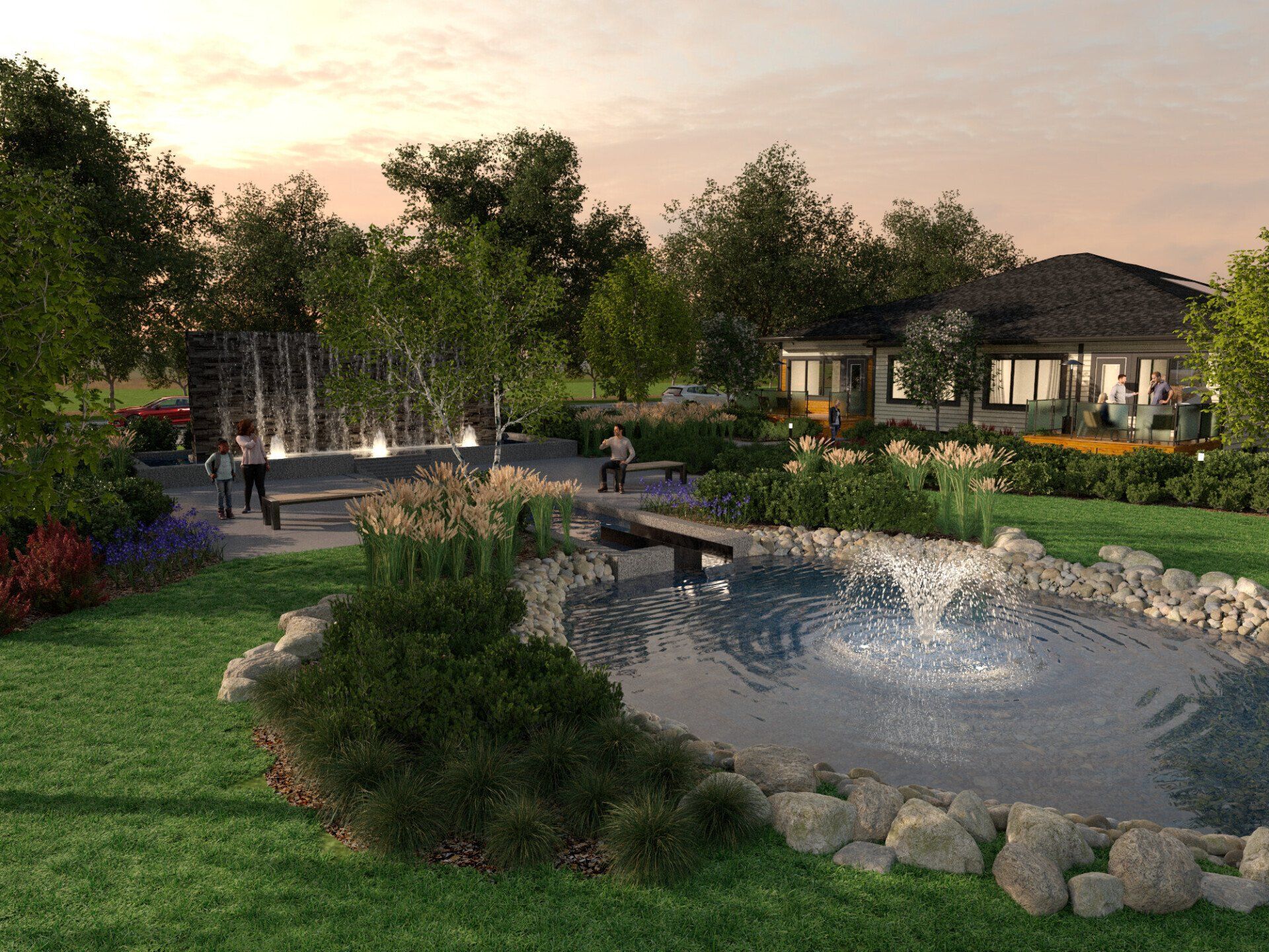 Pond & Waterwall, Evening