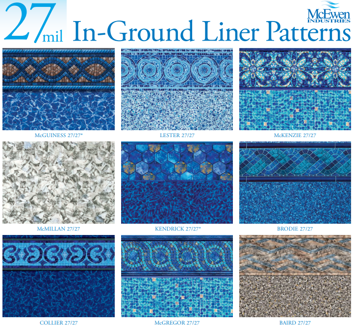 A poster showing different patterns of in-ground liner