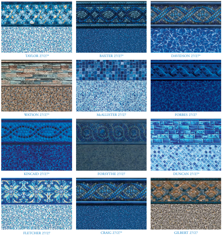 A collage of different types of blue and brown tiles