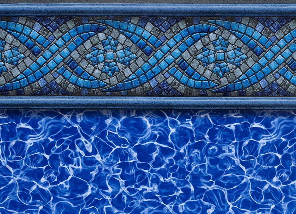 a swimming pool with a mosaic border and blue water .- After Hours Pool Service - Monmouth Junction, NJ
