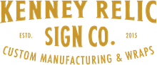 Logo for Kenney Relic Sign Co., features gold text on white: