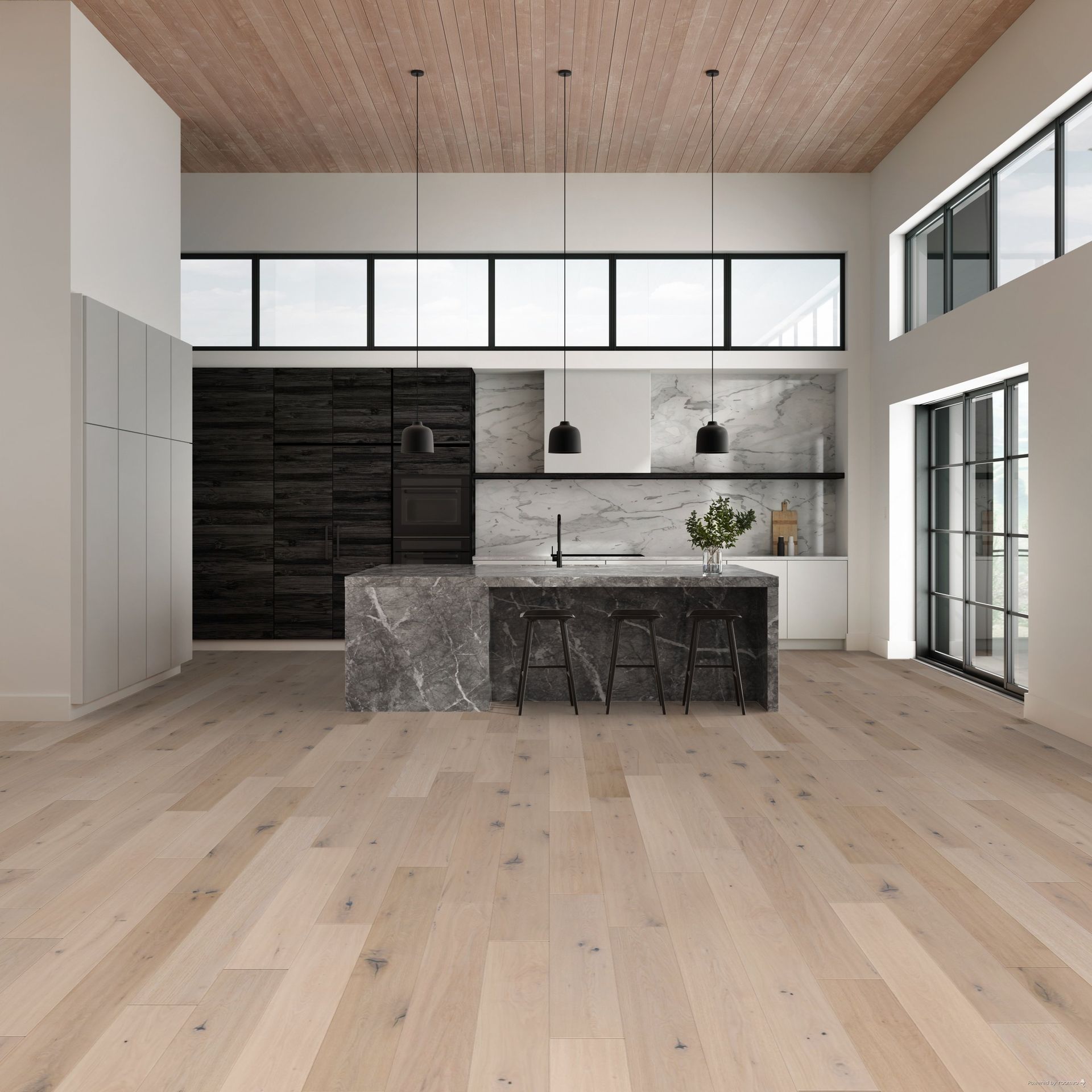 A kitchen with a large island in the middle of the room.