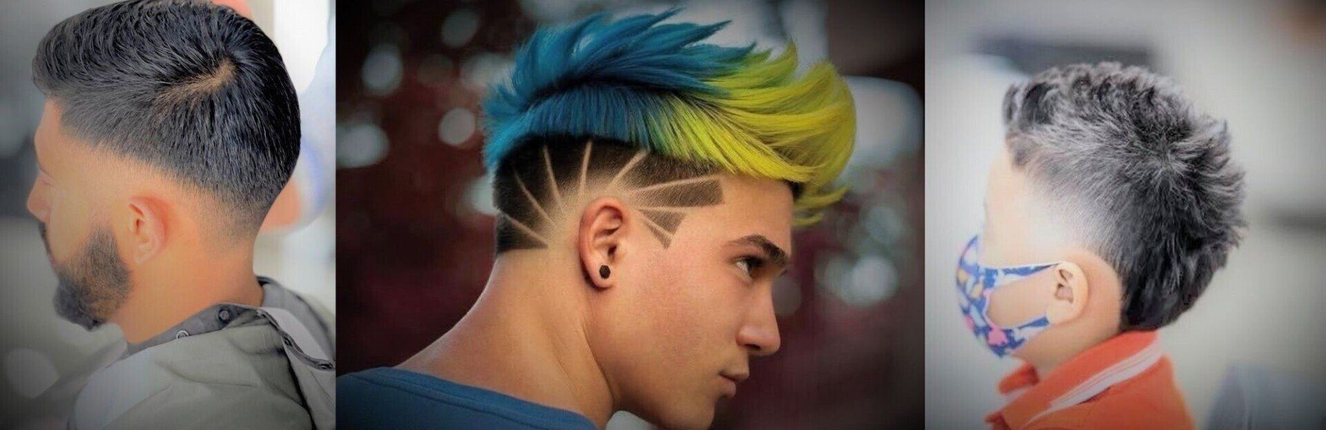 A collage of three pictures of a man with different hairstyles.