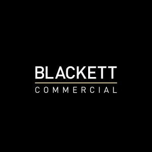 The blackett commercial logo is on a black background.