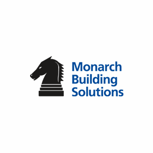 A logo for monarch building solutions with a chess piece