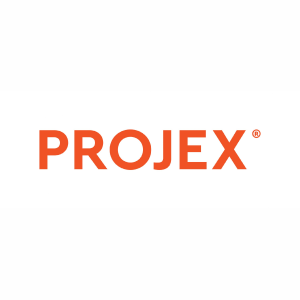 The logo for projex is orange on a white background