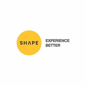 A logo for a company called shape experience better
