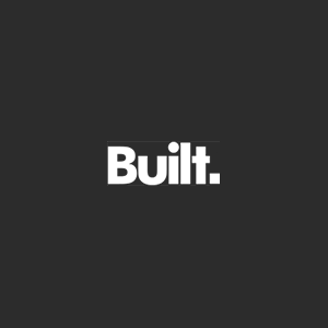 The word built is on a black background