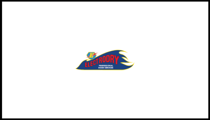 A blue and red logo for electrodry on a white background