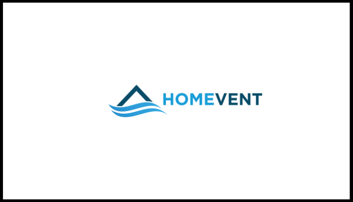 A logo for a company called homevent with a wave in the middle.