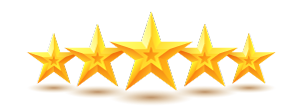 Five gold stars are lined up in a row on a white background.