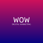 A logo for wow digital marketing on a pink and purple background.