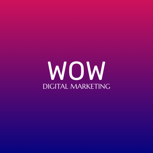 A logo for wow digital marketing on a pink and purple background.