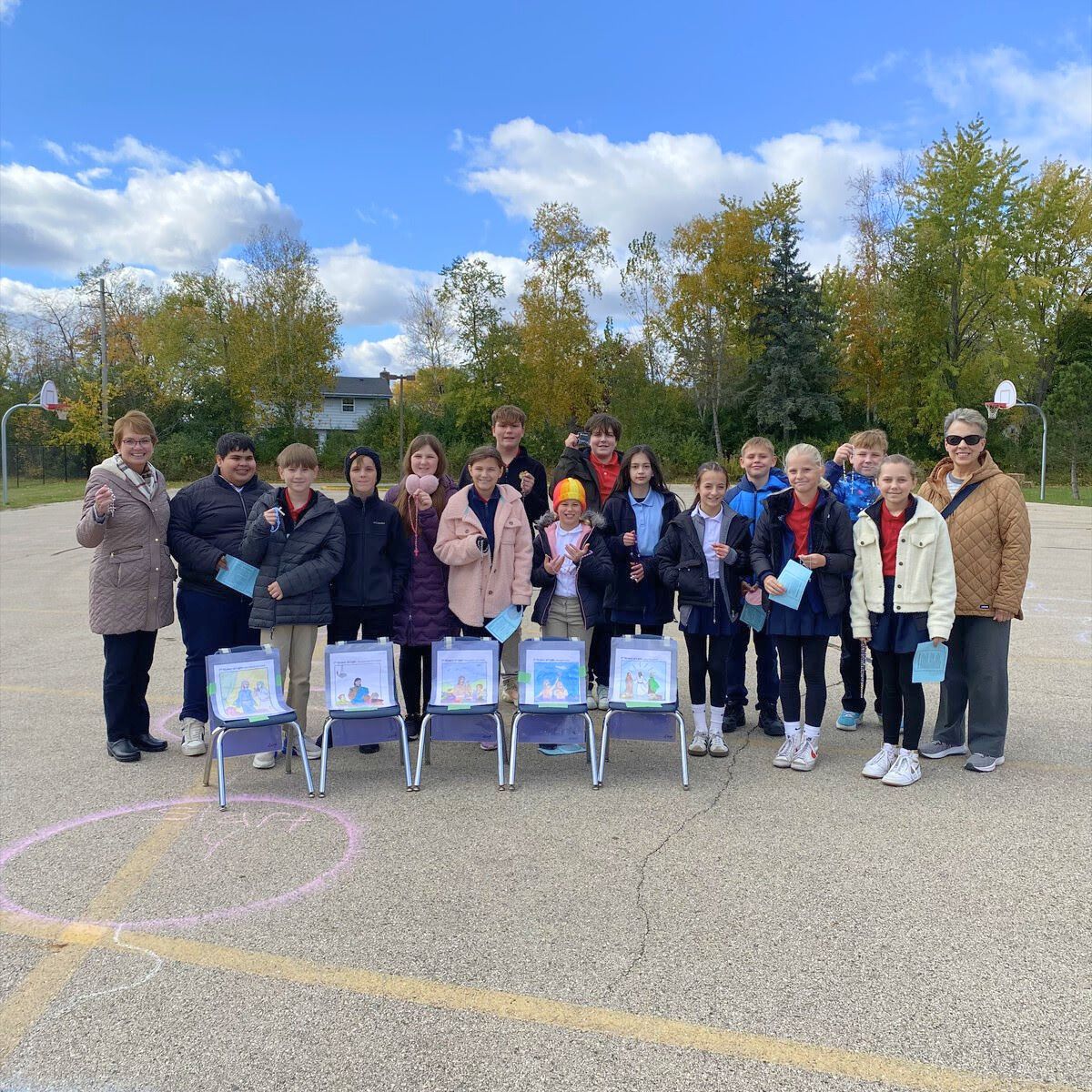 St. Leonard sixth grade class leads the outdoor rosary, 2025