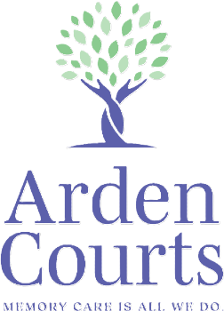 Arden Courts logo: stylized tree with blue trunk and green leaves, text