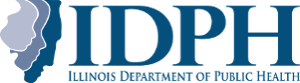 IDPH logo: dark blue letters with white text below a blue state outline with face profiles.