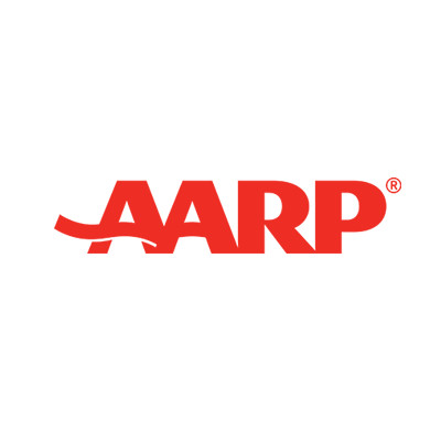AARP logo: red stylized text with a wave-like shape.