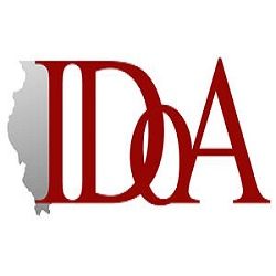 IDA logo with red letters and a silver Illinois outline.