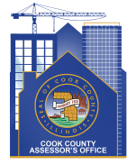 Cook County Assessor's Office logo with a blue cityscape, crane, and county seal.