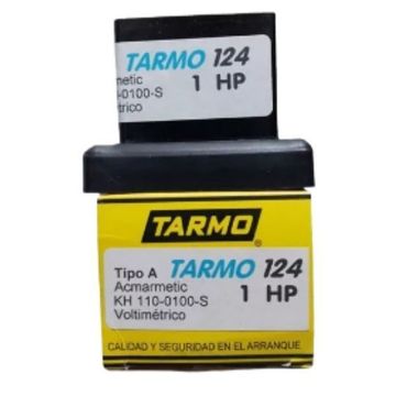 Caja de componentes eléctricos Tarmo 124 de 1 HP, amarilla y negra, sobre fondo blanco.