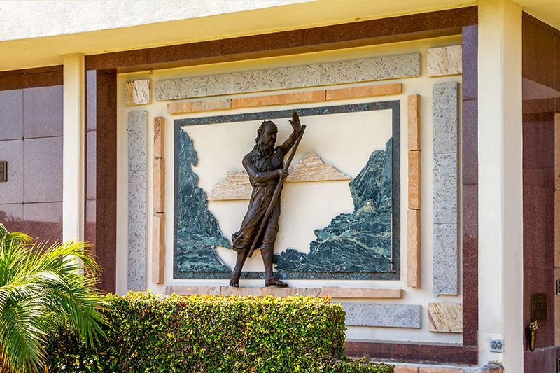 Moses parting the red sea sculpture at Hillside Memorial Park and Mortuary in Los Angeles, CA