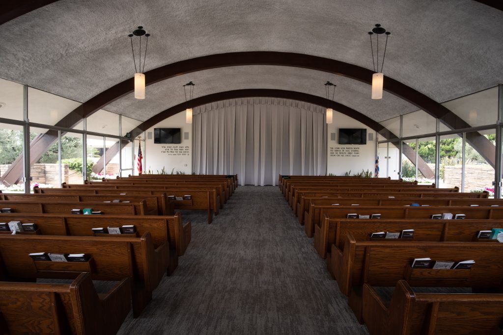 Chapel interior view at Hillside Memorial Park in CA
