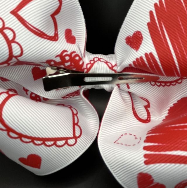 cnhairaccessories Love Heart Pink Ribbon Hair Bows Red