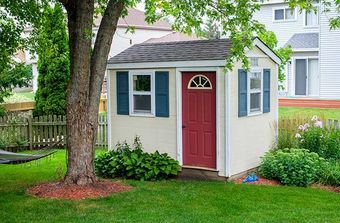 shed in urban backyard 
