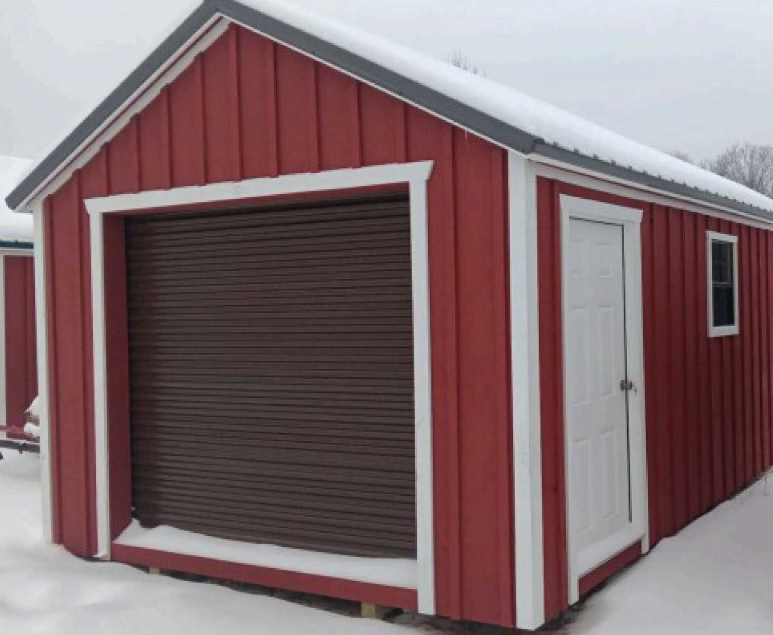 Red Shed with Garage door.