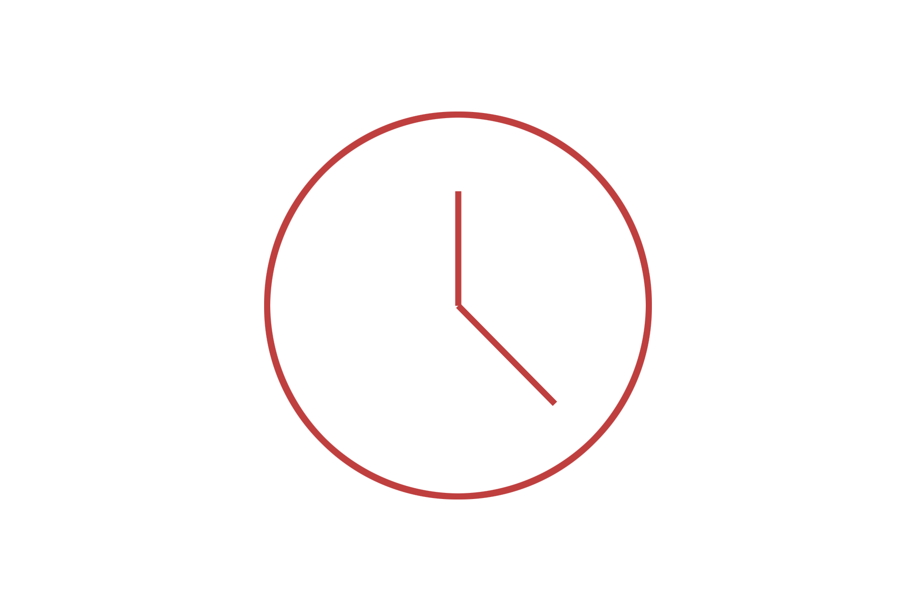 A red clock icon in a circle on a white background.
